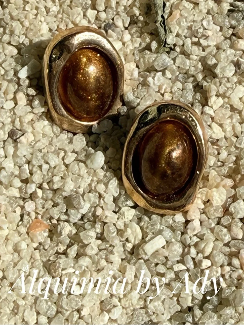 Gold Oval Brown BAROQUE PEARLS Cabochon Stud Earrings